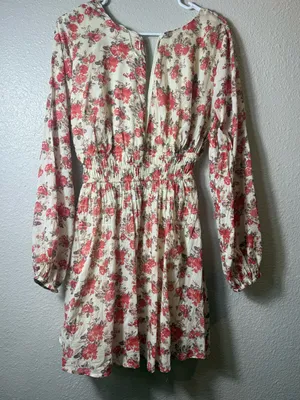 Free People "Keep You" Floral Long Sleeve Mini Dress‎ Smocked Waist Boho Size S thumbnail 5
