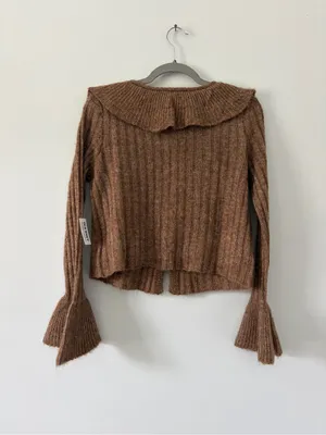 Old Navy Brown Wool Blend Ruffle Tie Front Bell Sleeve Cropped Knit Cardigan NWT thumbnail 7