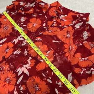 Cabi size M hot house red Orange blouse sheer floral button up long sleeve top thumbnail 8