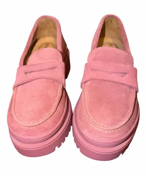 Women's Pink Suede Platform Penny Loafers thumbnail 1