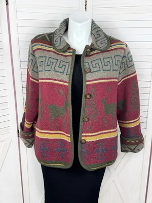 Vintage Ivy Wool Blend Blanket Jacket XL Lodge Print‎ Red Multi Western Gorpcore thumbnail 1