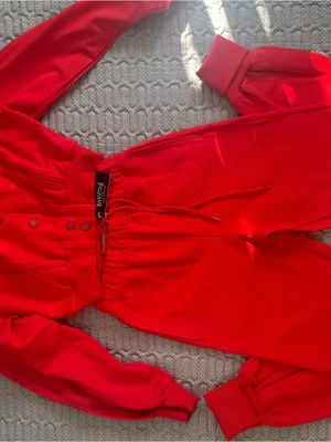 SWANK Red Cropped Jacket & Jogger Sweatpants Set thumbnail 4