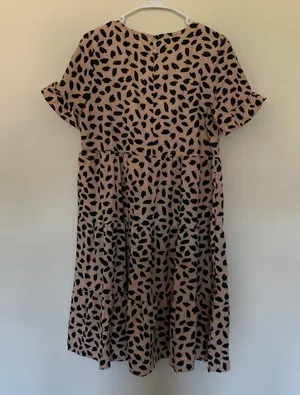 Amazon Women’s Small Tan Black Spotted Animal Print Midi Tiered Dress thumbnail 5