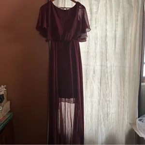 Jenny Packham Flutter Sleeve Luxe Chiffon Hi-Low Formal Dress‎ Cabernet NWT 2 thumbnail 3