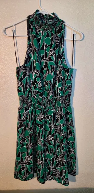 A New Day Women’s S Black Green Floral Smocked Waist Midi Dress thumbnail 1