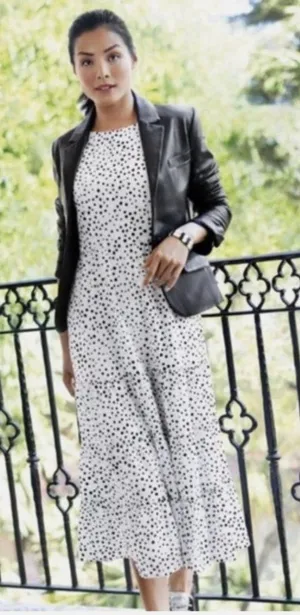 BB Dakota Something About Dots Sleeveless White Polka Dot Tiered Midi Dress Sm thumbnail 1