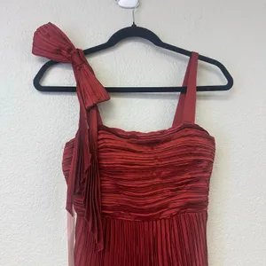 Lulus Gorgeous Purpose Satin Pleated Sleeveless Bow Maxi Dress Red Size XS NWT thumbnail 4