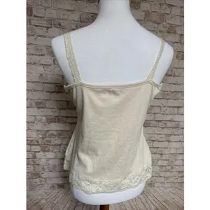 Vtg 90s Y2K Lace Trim Cami Sz‎ L Babydoll Tank Top Ivory Sequins Fairy Coquette thumbnail 4
