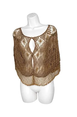 The Bead Metallic Crochet Shrug Capelet Bronze Boho Ren Fest Beaded NWT Y2K thumbnail 1