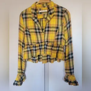 Free People we the Free Women's Rufled Up Plaid Shirt Jacket Size XS thumbnail 2