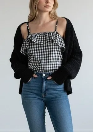 A New Day‎ S Gingham Ruffle Cami Cottagecore Summer Picnic Western Twee Coquette thumbnail 1