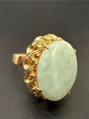 Vintage Gold-plated Jade Jadeite Stone Cabochon Cocktail Ring Size 6 thumbnail 14