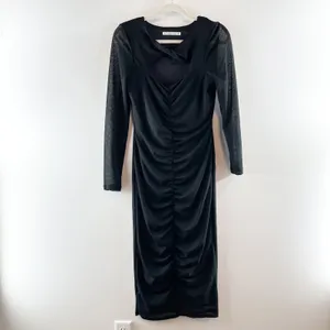 Abercrombie Long Sleeve Ruched Cutout Bodycon Midi Dress Black Medium thumbnail 4