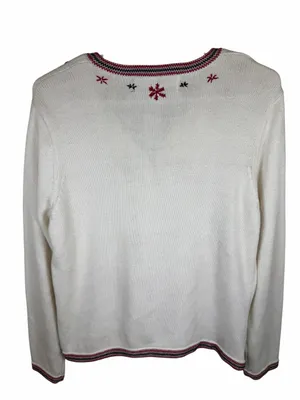 Vintage Sonoma Snowflake Cardigan V-Neck Knit Christmas Fair Isle Ivory Red Sz M thumbnail 3