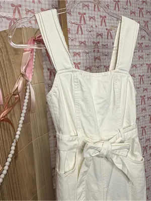 Alice + Olivia Jeans Denim Vintage Sugar White Flare SLV Jumpsuit $485 XS 24 thumbnail 2