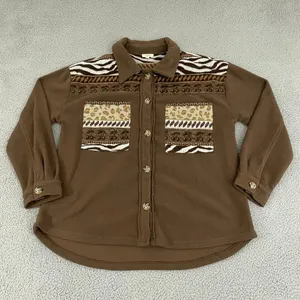 Kori America Fleece Shirt Women XL Brown Animal Print Long Sleeve Button Front‎ thumbnail 1