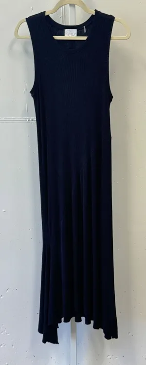 Kinly Black Ribbed Knit Sleeveless Asymmetrical Handkerchief Hem Maxi Dress XS/S thumbnail 1