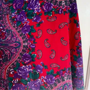 Vintage 80s Vicountessa Valentina scarf red purple floral paisley green shawl thumbnail 2