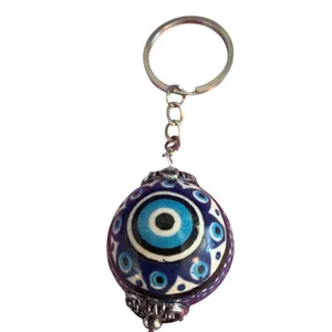 Turkish Evil Eye Ceramic Bead Keychain Dragonfly Silver Tone 5" Long 21.16g thumbnail 3