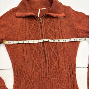 Free People Mont Blanc Mini Sweater Dress Red Jasper Auburn Sz M Cable Knit Zip thumbnail 11