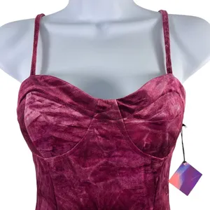 NWT Forever 21 Party Collection Velour Bodysuit Burgundy Strappy Bustier M thumbnail 3