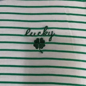Kelly Green & White Striped Lucky Embroidered Tee Women’s Size Medium thumbnail 5