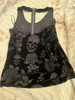 torrid Black Velvet Skull & Floral Racerback Zip Tank thumbnail 2