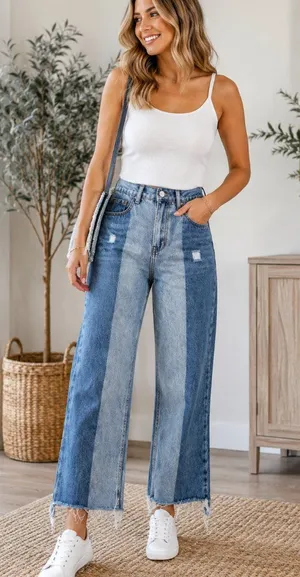 Dance & Marvel Jeans Women's M Blue Distressed Raw Hem Wide Leg High Rise Ankle thumbnail 1