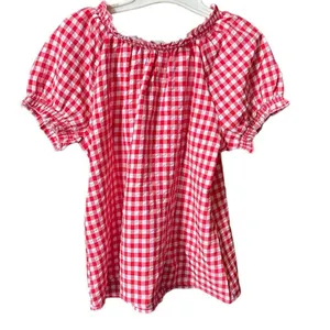 Belle Pogue size L seersucker checked puff sleeve top. Country farm life. thumbnail 3