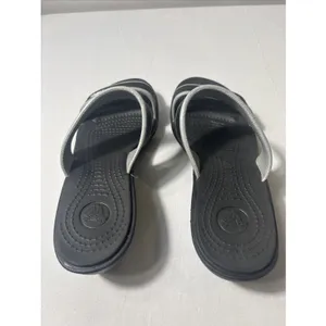 Crocs Womens W7 Black Gray Double Strap Wedge Slide Comfort Sandals Shoes thumbnail 5