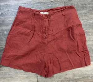Koton Linen Blend Shorts Womens Size 12 Rust Orange High Waist Casual Summer thumbnail 1