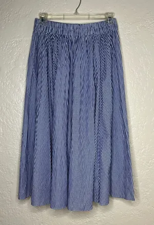 J.Crew Blue White Striped Midi Skirt Elastic Waist Cotton Blend Size M thumbnail 1