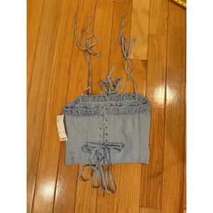 Out From Under Corset Bustier Crop Top Womens M Light Blue Lace-Up Ruched thumbnail 5