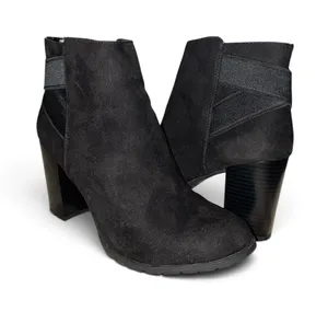 a new day Black Suede Ankle Booties with Block Heel thumbnail 1