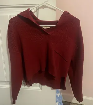 Altar'd State Cropped Off-The-Shoulder Sweater Red thumbnail 1