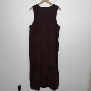 VTG 90s Women Faux Suede Jumper Dress Medium‎ Chocolate Brown Chore Western Boho thumbnail 3