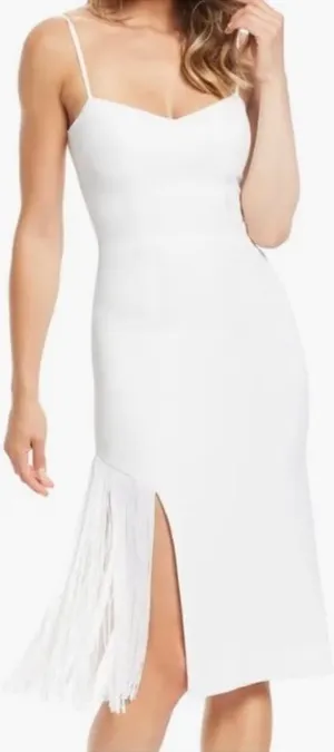NWOT Dress the Population Rory fringe MIDI white Dress sz L thumbnail 1