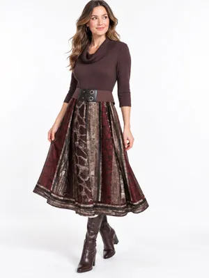 Vintage Y2K Robbie Bee Sm Brown Cowl Neck Belted Midi Dress Whimsigoth Bohemian thumbnail 4