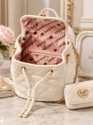 Juicy Couture Cream Velour 2-in-1 Backpack Crystal Heart NWT thumbnail 5