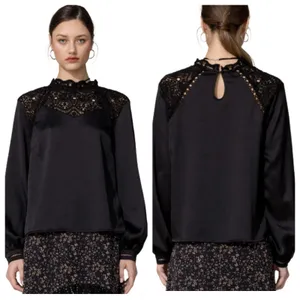 Miss Me Women’s Victorian Lace Black Satin Blouse Size Small thumbnail 2
