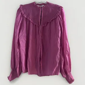 Karlie‎ Large Pink Linen Smock Top Button Up Long Sleeve Lightweight Ruffle NWOT thumbnail 7