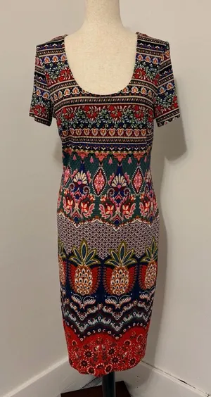 FARM RIO Anthropologie Short Sleeve Knit Floral Georgina Dress Sz S thumbnail 1