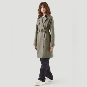 H&M Classic Belted Trench Coat Women's 6 Midi Twill Classic Jacket Olive Green thumbnail 2