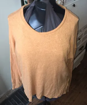 American Eagle Soft and Sexy plush raw hem mustard yellow high low tee thumbnail 1