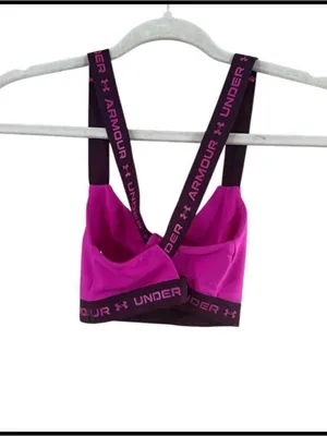 Under Armour Women's Bright Magenta Sports Bra with Black Logo Straps thumbnail 6