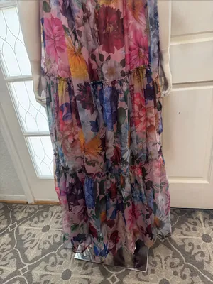 AUDREY PARKS+francesca's Floral Tiered Maxi Dress Tie Straps - Pink Multi S M thumbnail 10