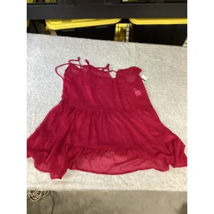 Lucky Brand Pink Tiered Sheer Swim Cover Up Dress Tassel Tie‎ Large 1076033 PNK thumbnail 4