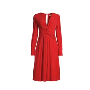 Equipment Femme Short Faun Red Twist Knot V Neck Midi Dress NWT Size 6 thumbnail 3