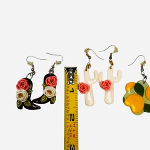 Artisan! Handmade Cowboy Boots /Cactus Rose / Lemon Clay Hook Earrings 3 Pair thumbnail 5