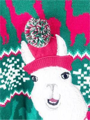 33 DEGREES Llama Scarf Pom Pom Hat Graphic Unisex Christmas Sweater Size Large thumbnail 6